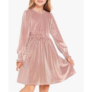 NEW Pink Easter Girls Long Sleeve Velvet Vintage look Dress 9-10Y